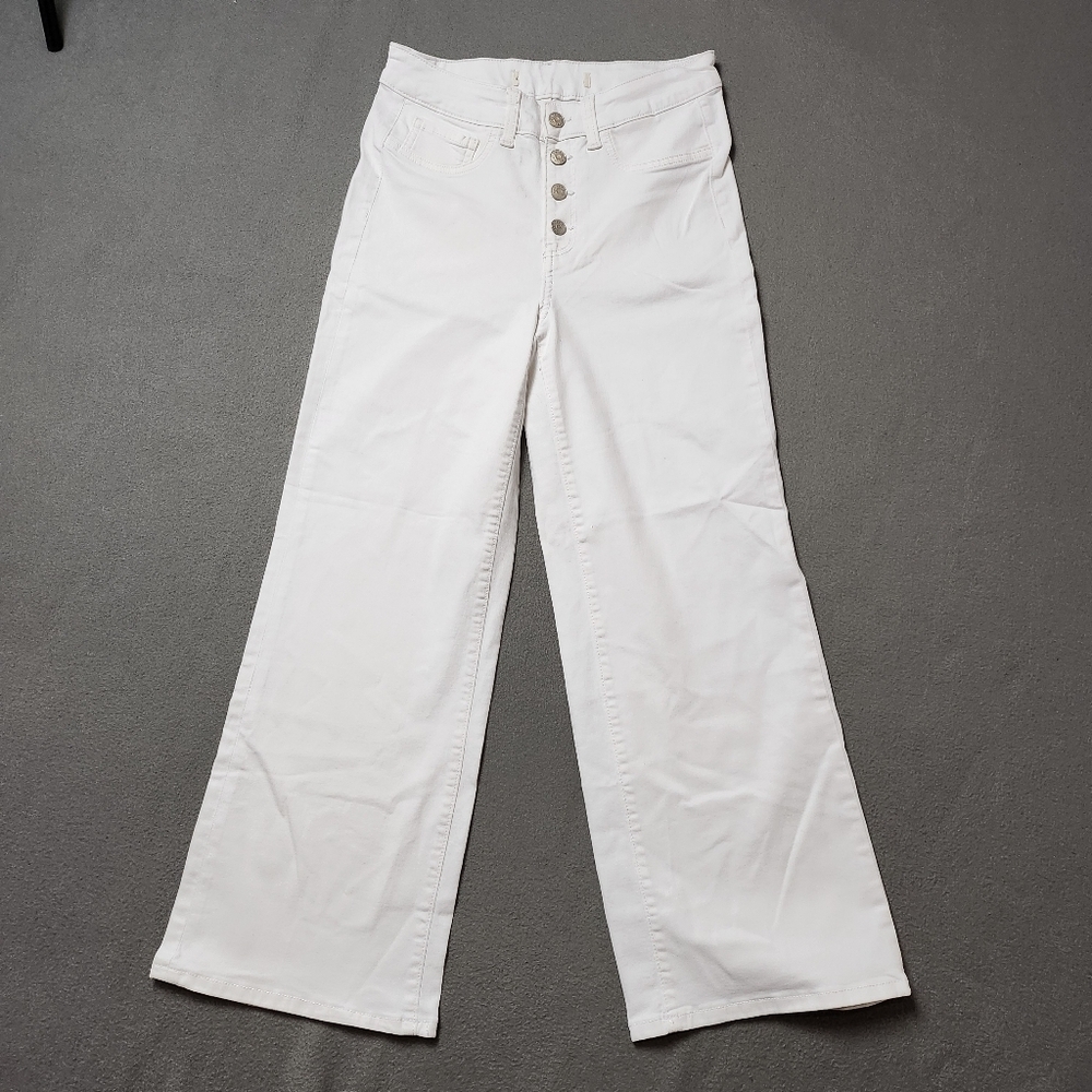 NWOT Denver Hayes white exposed Button fly high rise wide leg crop jeans Sz 8